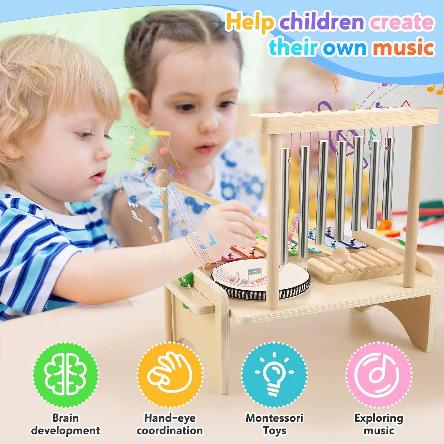 Kids Drum Set For Toddler Musical Instrument Toys Montessori Wooden Percussion Drum Sensory Xylophone Kit Educational Toys - ToylandEU