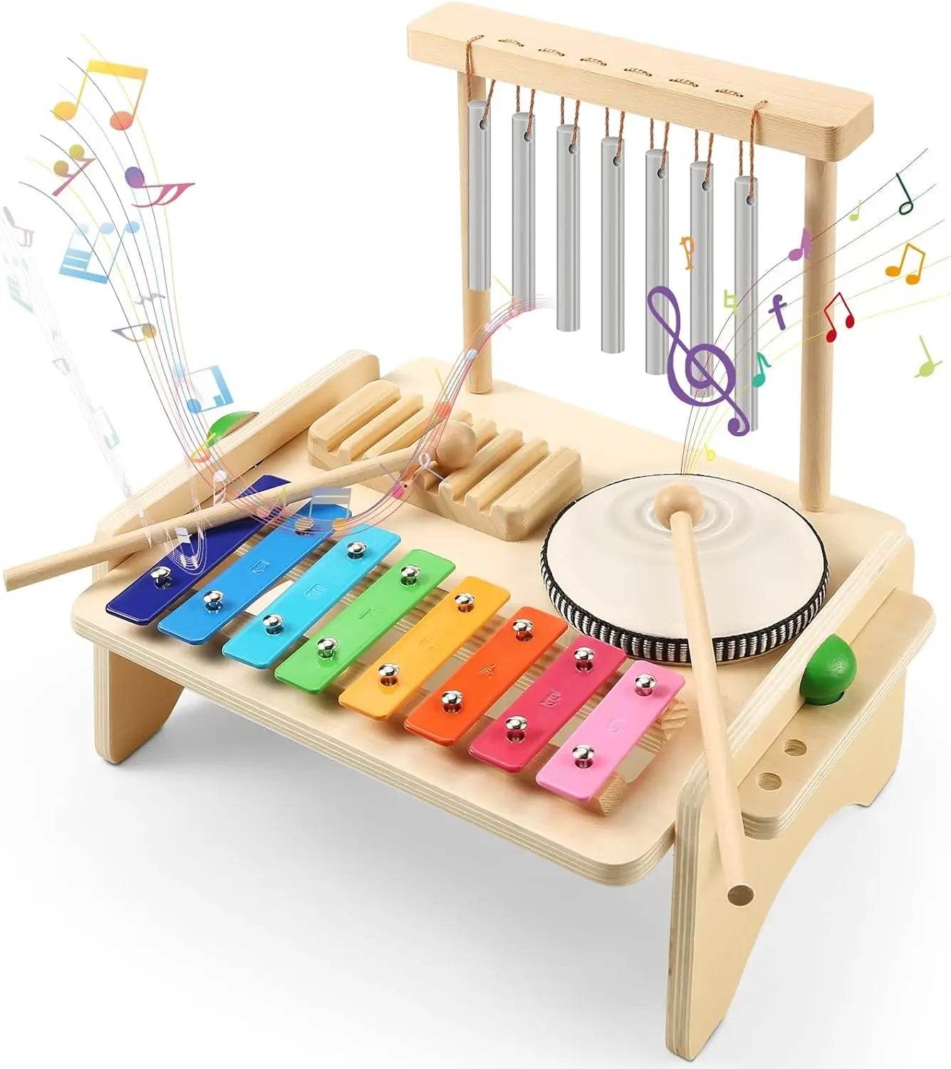 Kids Drum Set For Toddler Musical Instrument Toys Montessori Wooden Percussion Drum Sensory Xylophone Kit Educational Toys - ToylandEU