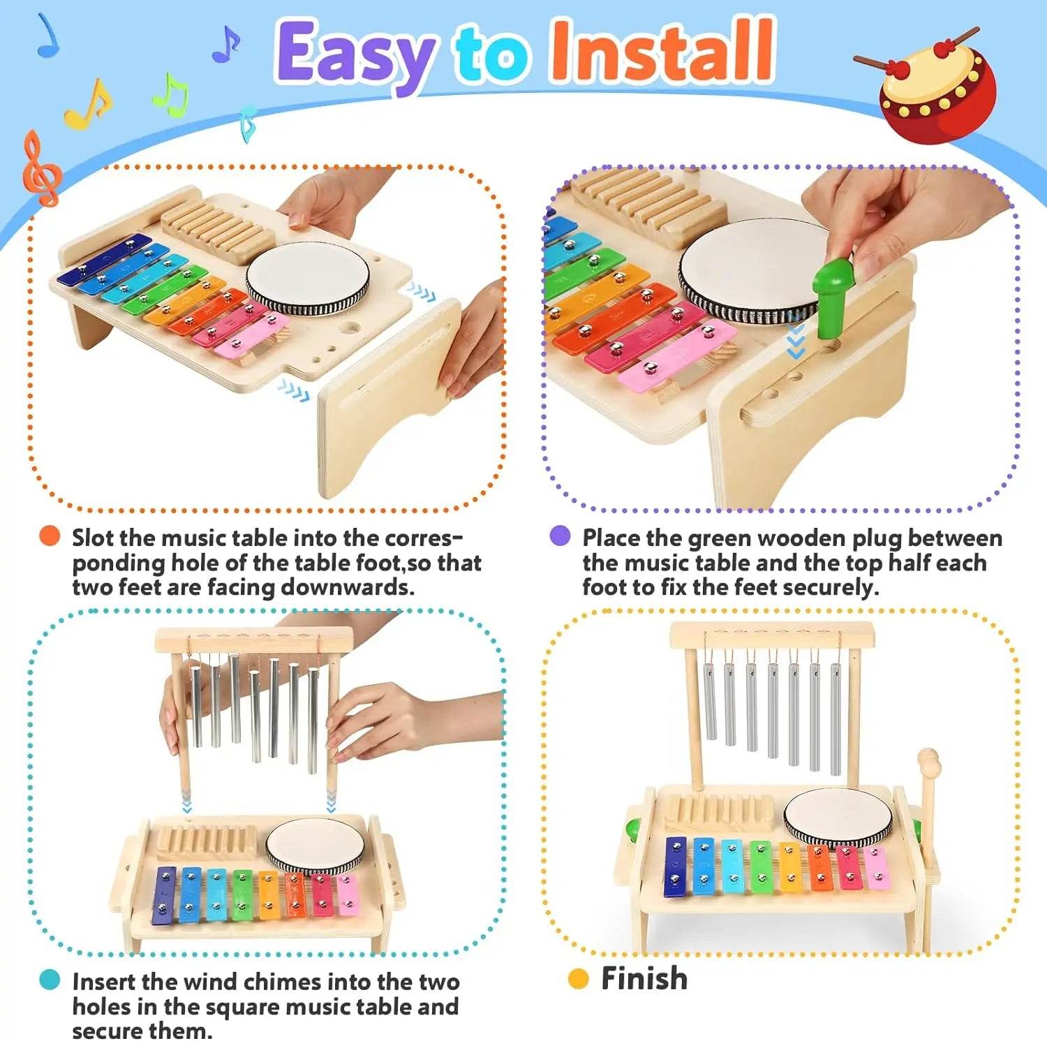 Kids Drum Set For Toddler Musical Instrument Toys Montessori Wooden Percussion Drum Sensory Xylophone Kit Educational Toys - ToylandEU