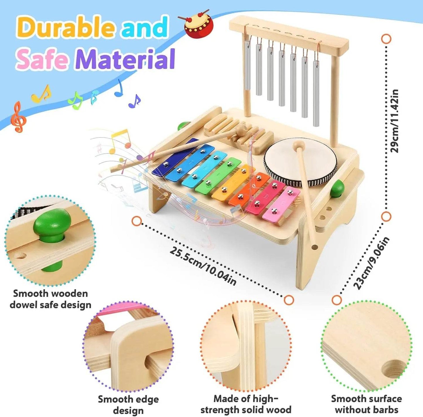 Kids Drum Set For Toddler Musical Instrument Toys Montessori Wooden Percussion Drum Sensory Xylophone Kit Educational Toys - ToylandEU