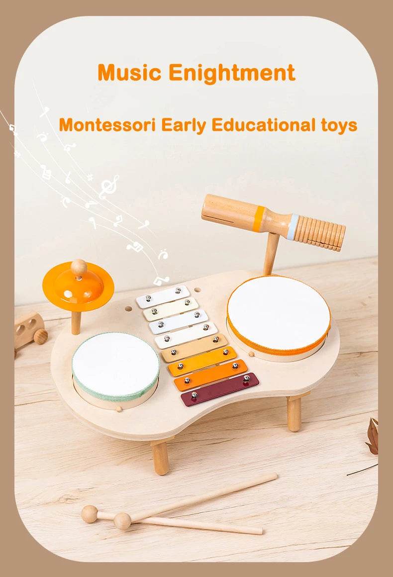 Kids Drum Set For Toddler Musical Instrument Toys Montessori Wooden Percussion Drum Sensory Xylophone Kit Educational Toys - ToylandEU