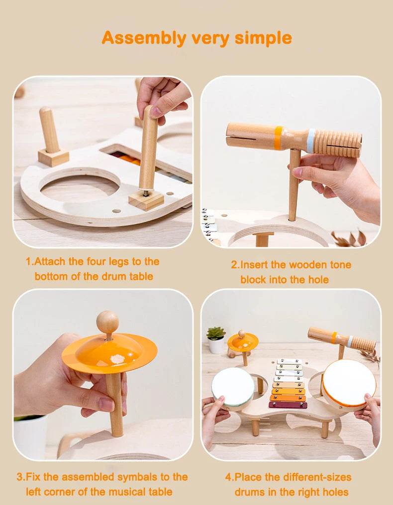 Kids Drum Set For Toddler Musical Instrument Toys Montessori Wooden Percussion Drum Sensory Xylophone Kit Educational Toys - ToylandEU