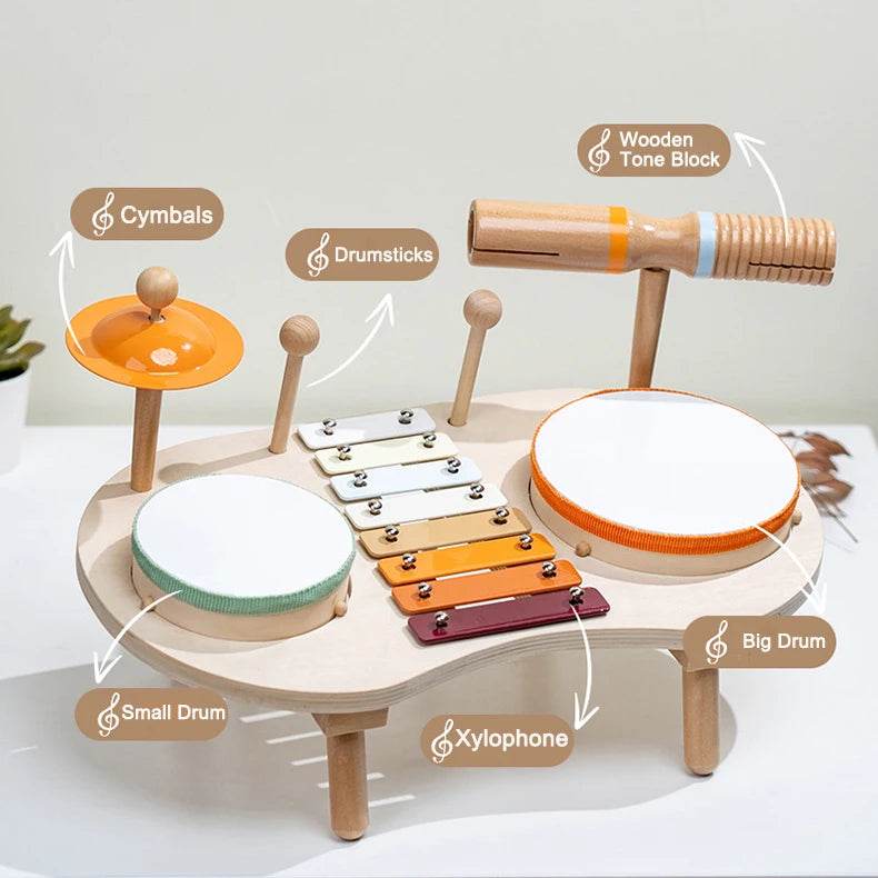 Kids Drum Set For Toddler Musical Instrument Toys Montessori Wooden Percussion Drum Sensory Xylophone Kit Educational Toys - ToylandEU