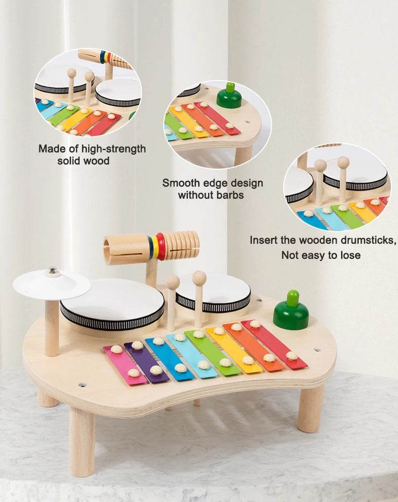 Kids Drum Set For Toddler Musical Instrument Toys Montessori Wooden Percussion Drum Sensory Xylophone Kit Educational Toys - ToylandEU