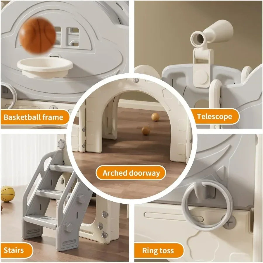 Wooden Toddler Playset With Slide Climber Basketball Hoop Storage - ToylandEU