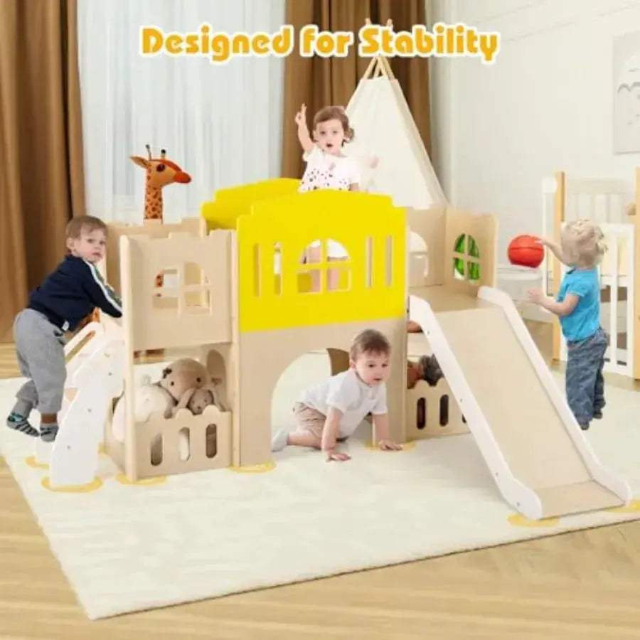 Wooden Toddler Slide 7-In-1 Climber Playset For Active Indoor Fun - ToylandEU