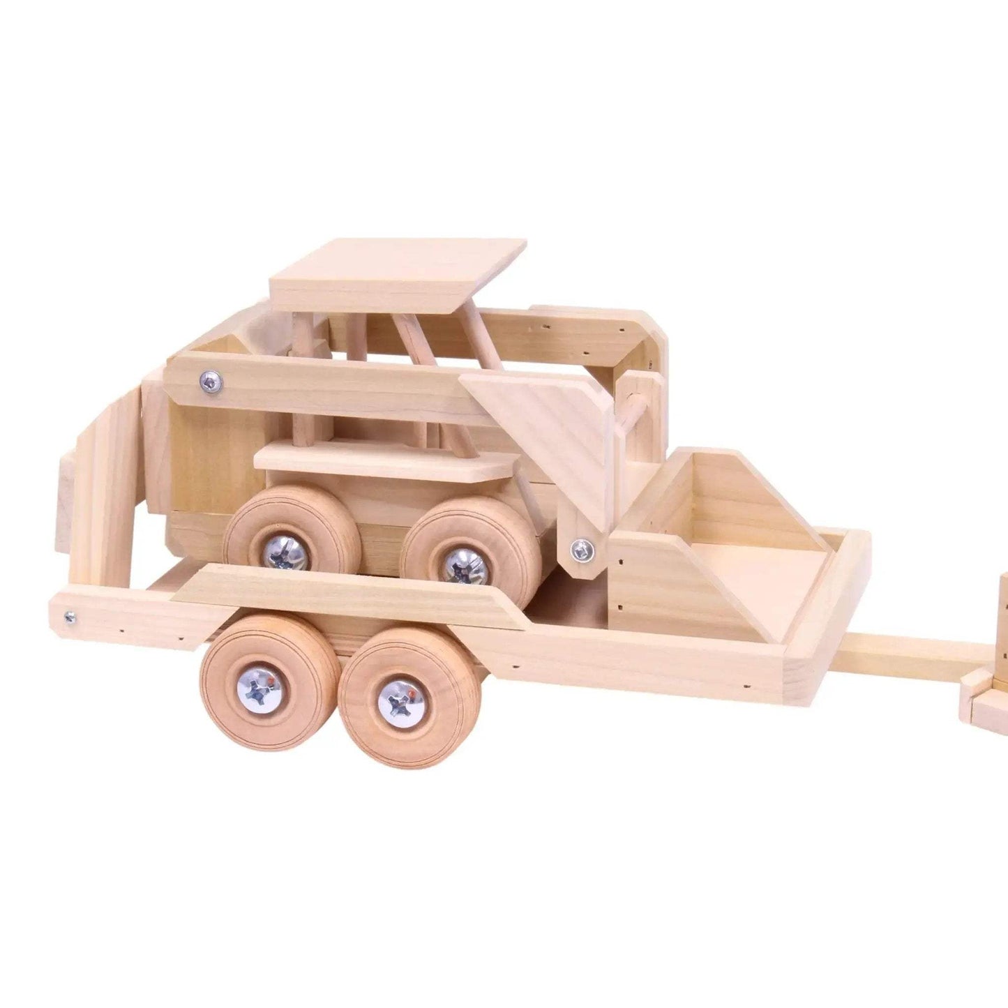 Wooden Toy Pickup Truck and Flatbed Trailer with Skidloader Set - ToylandEU