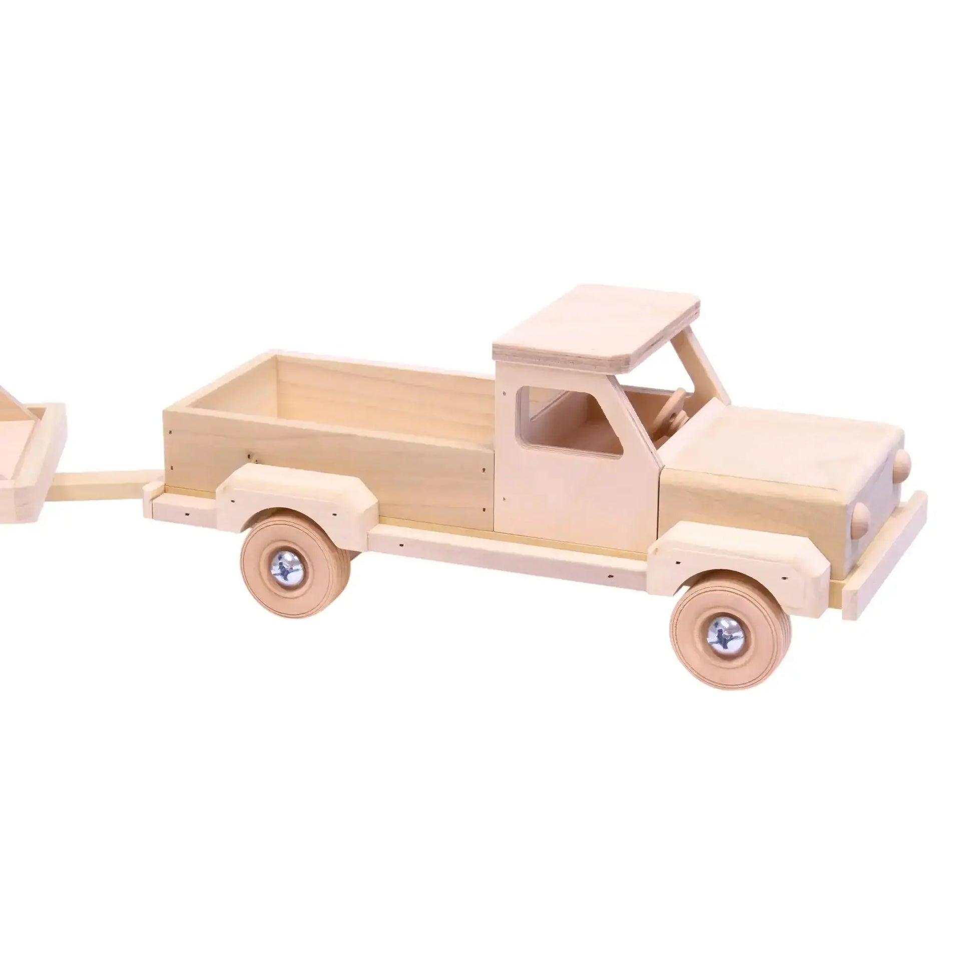 Wooden Toy Pickup Truck and Flatbed Trailer with Skidloader Set - ToylandEU