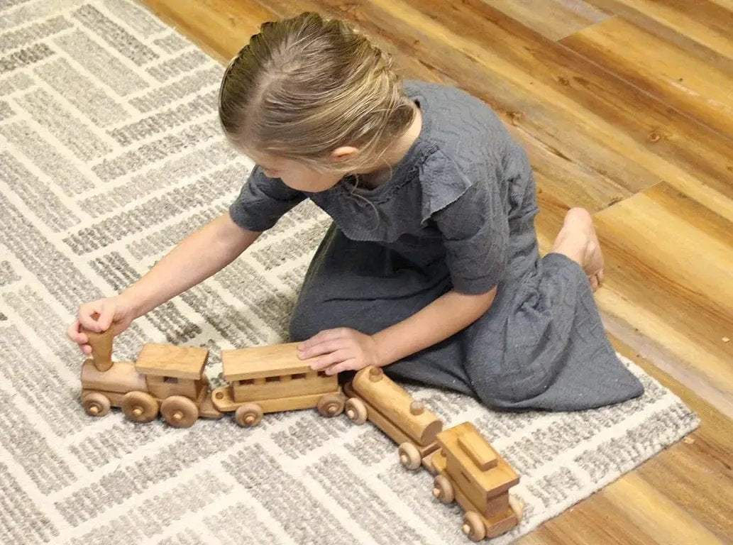 Wooden Toy Train Play Set, 24" Long, Kid-Safe Finish, Amish-Made - ToylandEU