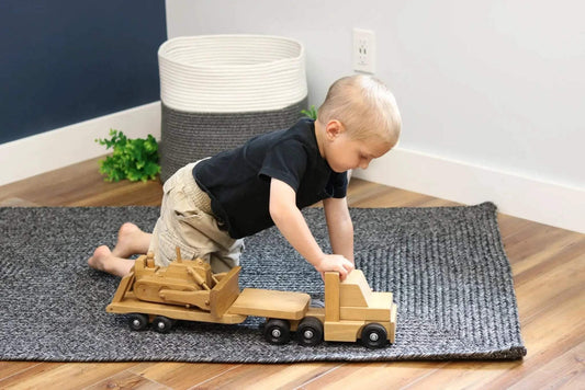  Wooden Toy Truck Amish Made Flatbed Trailer Bulldozer -  ToylandEU™