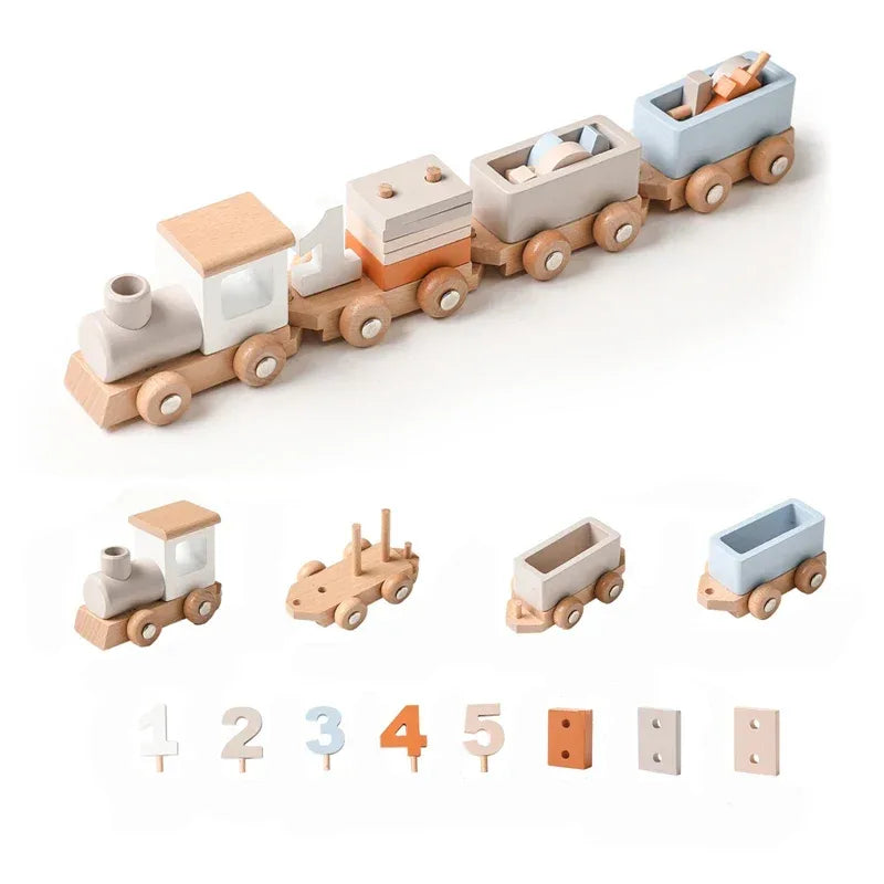 Wooden Train Toy For Babies Montessori Educational Toy Natural Wood Trolley Transportation CE Certified - ToylandEU