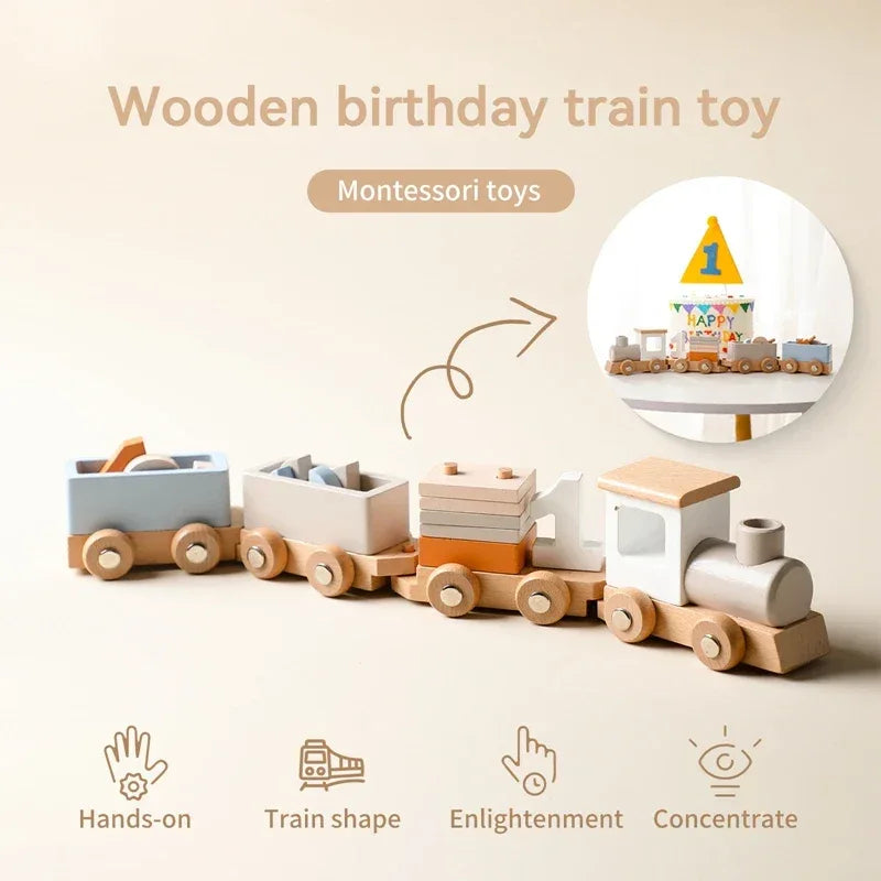 Wooden Train Toy For Babies Montessori Educational Toy Natural Wood Trolley Transportation CE Certified - ToylandEU