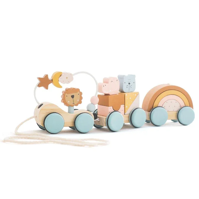Wooden Train Toy For Babies Montessori Educational Toy Natural Wood Trolley Transportation CE Certified - ToylandEU