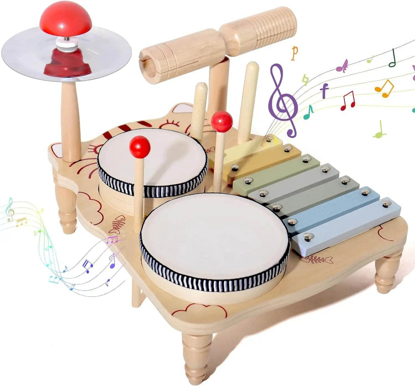 Wooden Xylophone Drum Set For Toddlers Montessori Baby Musical Instruments Toys Drum Set Percussion Instruments Musical Toys - ToylandEU