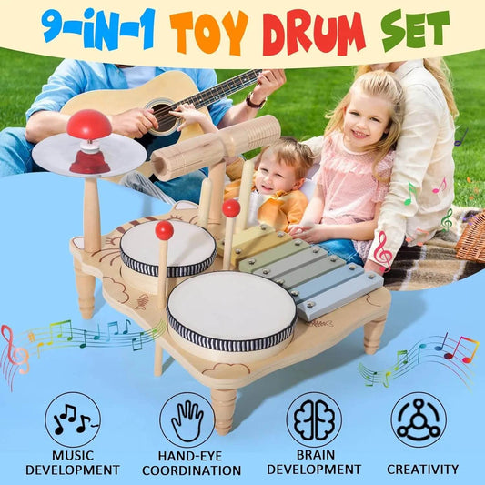 Wooden Xylophone Drum Set For Toddlers Montessori Baby Musical Instruments Toys Drum Set Percussion Instruments Musical Toys - ToylandEU