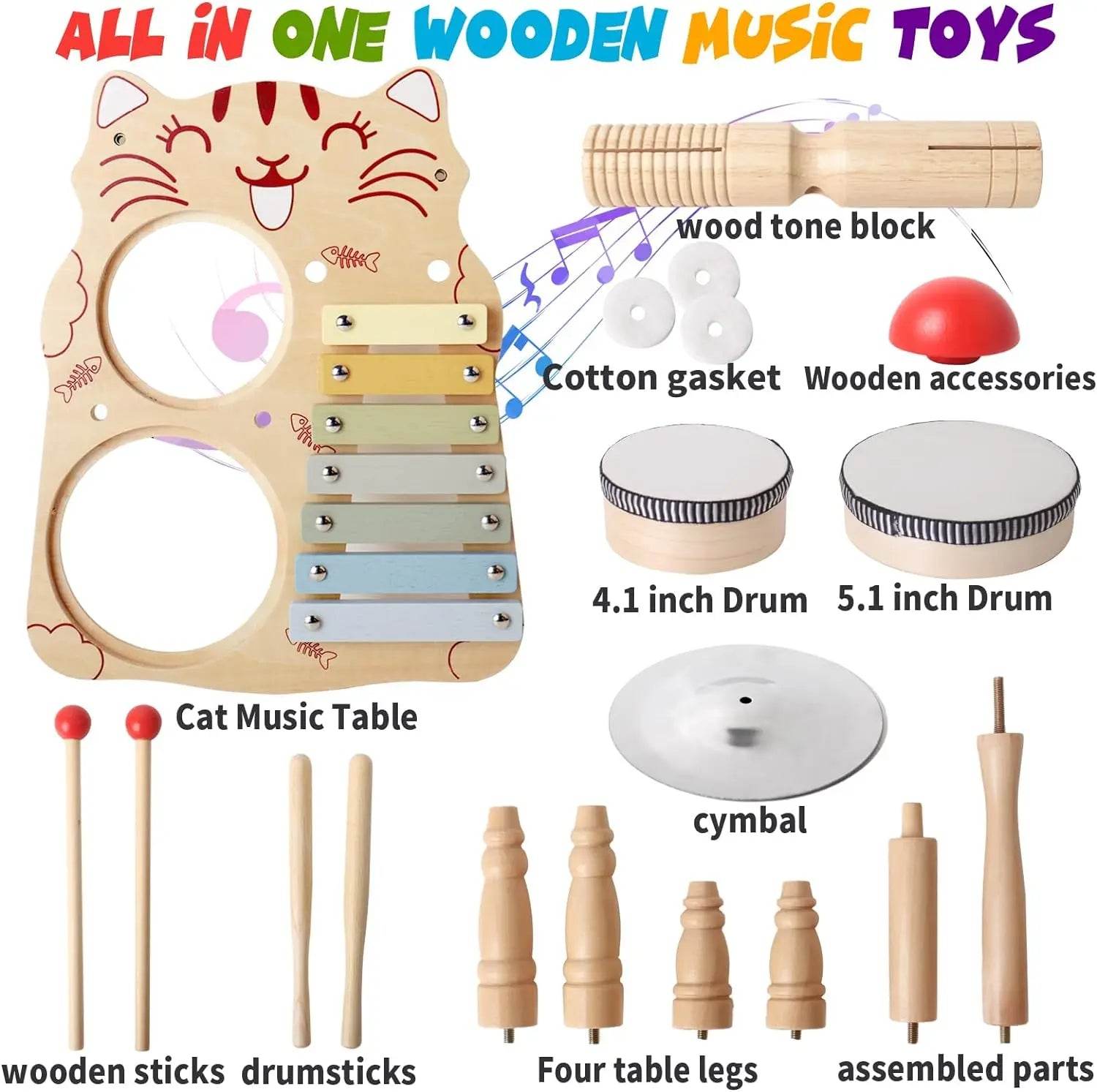 Wooden Xylophone Drum Set For Toddlers Montessori Baby Musical Instruments Toys Drum Set Percussion Instruments Musical Toys - ToylandEU