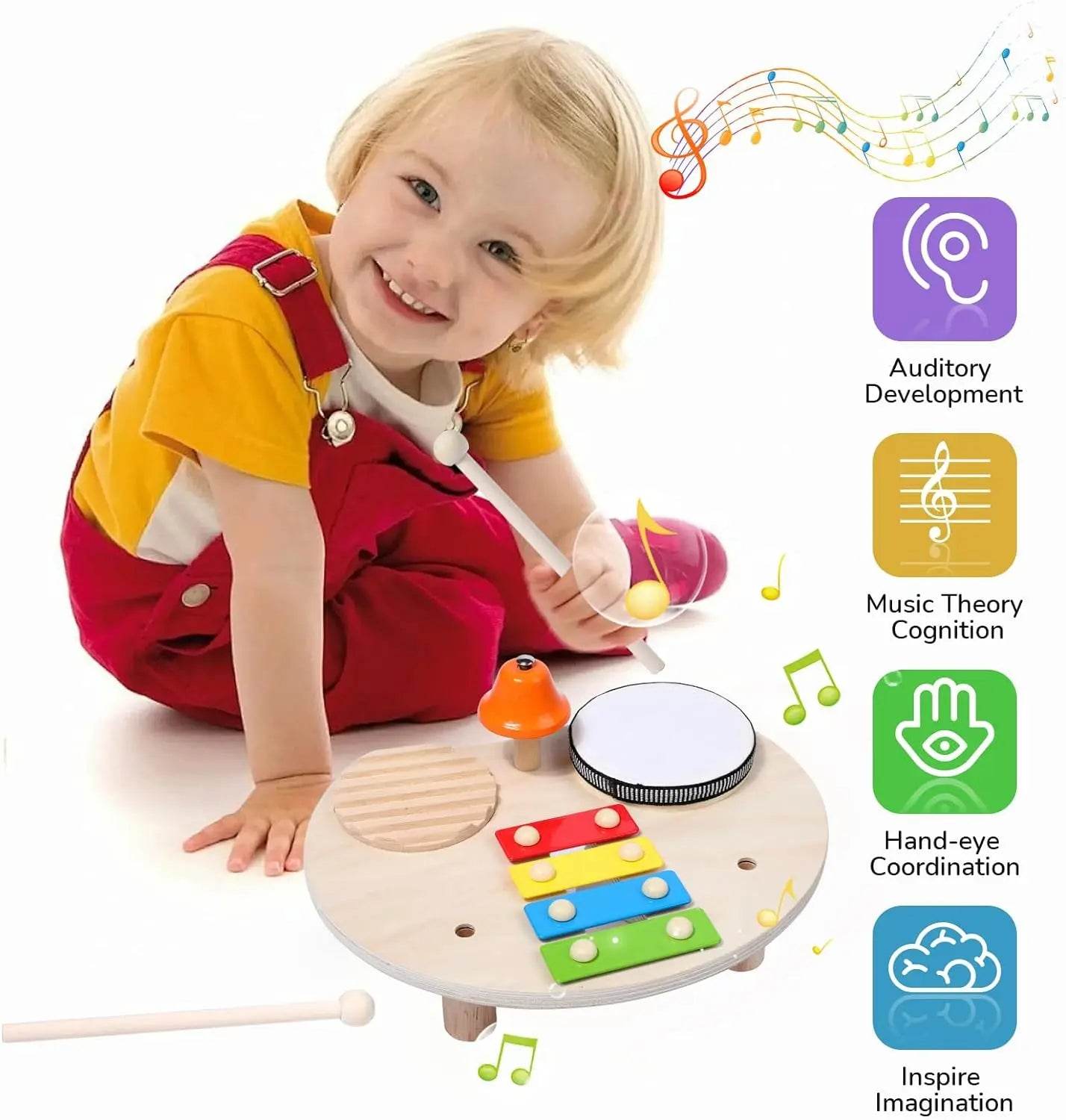 Wooden Xylophone Drum Set For Toddlers Montessori Baby Musical Instruments Toys Drum Set Percussion Instruments Musical Toys - ToylandEU