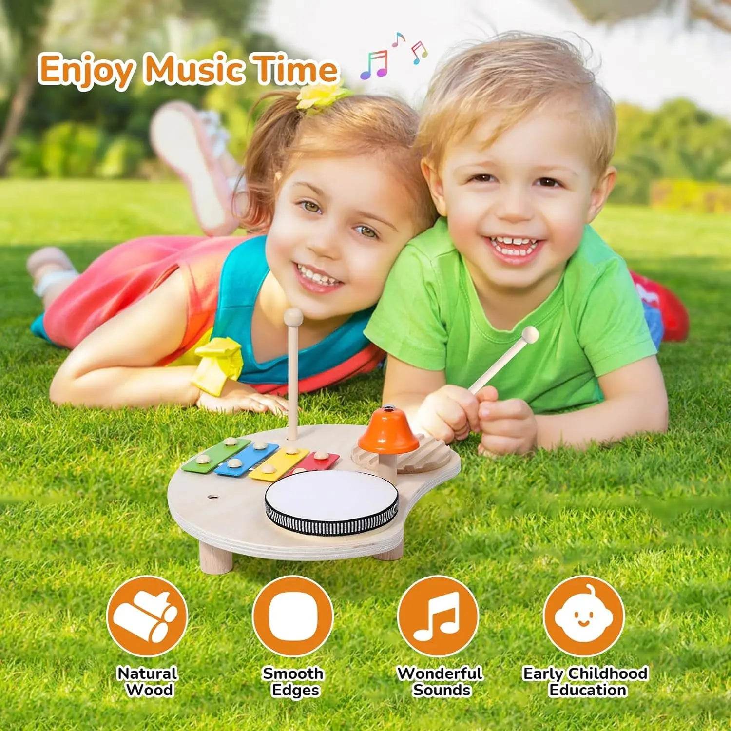 Wooden Xylophone Drum Set For Toddlers Montessori Baby Musical Instruments Toys Drum Set Percussion Instruments Musical Toys - ToylandEU