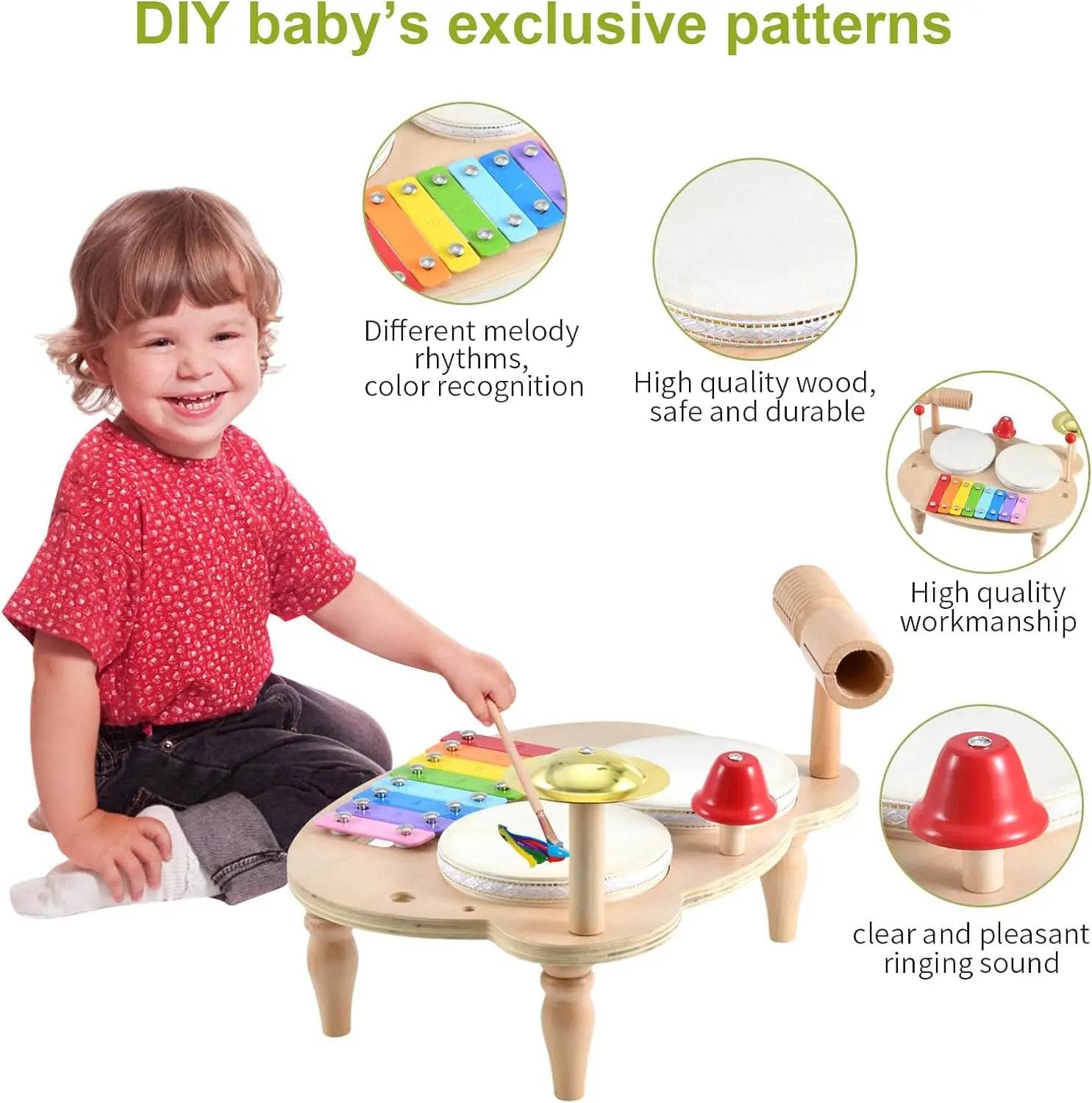 Wooden Xylophone Drum Set For Toddlers Montessori Baby Musical Instruments Toys Drum Set Percussion Instruments Musical Toys - ToylandEU