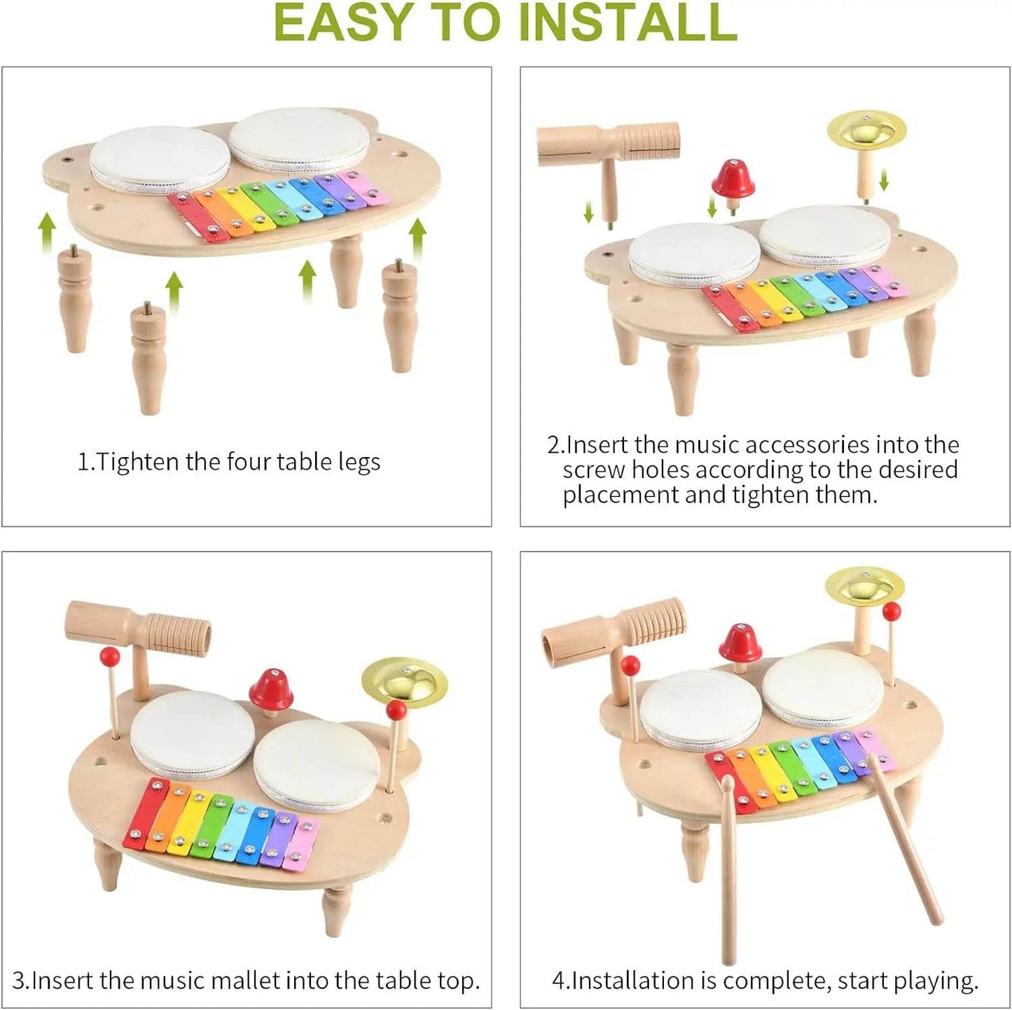 Wooden Xylophone Drum Set For Toddlers Montessori Baby Musical Instruments Toys Drum Set Percussion Instruments Musical Toys - ToylandEU