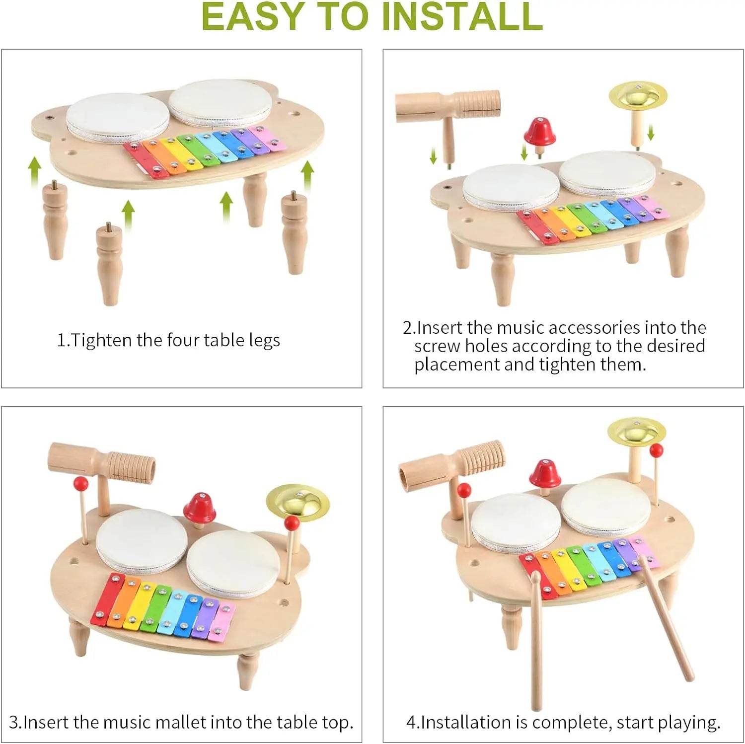 Wooden Xylophone Drum Set For Toddlers Montessori Baby Musical Instruments Toys Drum Set Percussion Instruments Musical Toys - ToylandEU