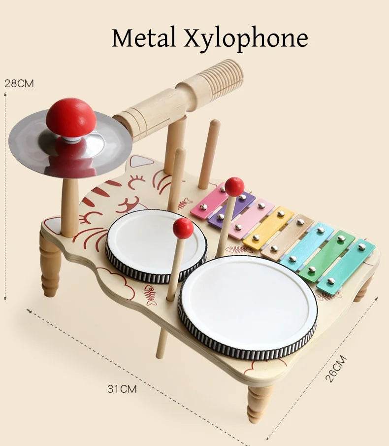 Wooden Xylophone Drum Set For Toddlers Montessori Baby Musical Instruments Toys Drum Set Percussion Instruments Musical Toys - ToylandEU