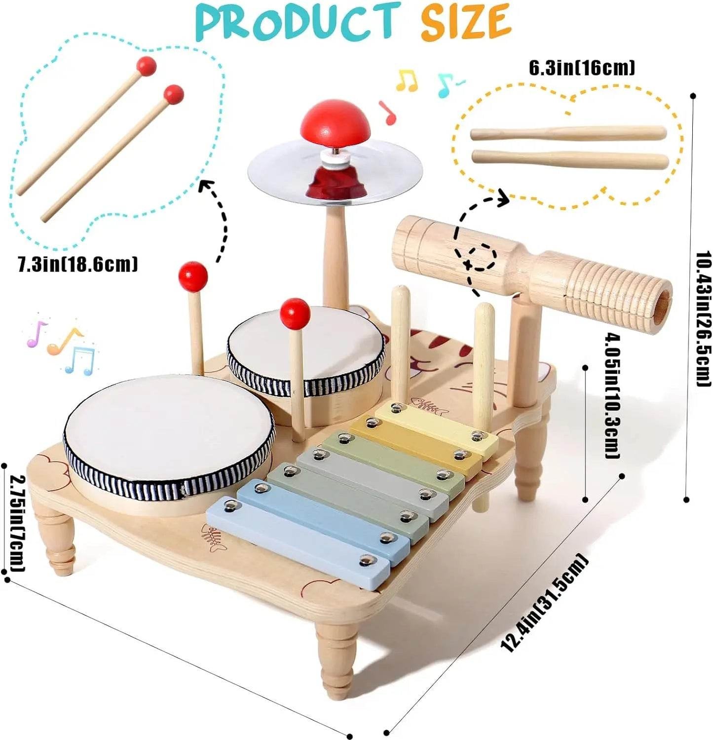 Wooden Xylophone Drum Set For Toddlers Montessori Baby Musical Instruments Toys Drum Set Percussion Instruments Musical Toys - ToylandEU