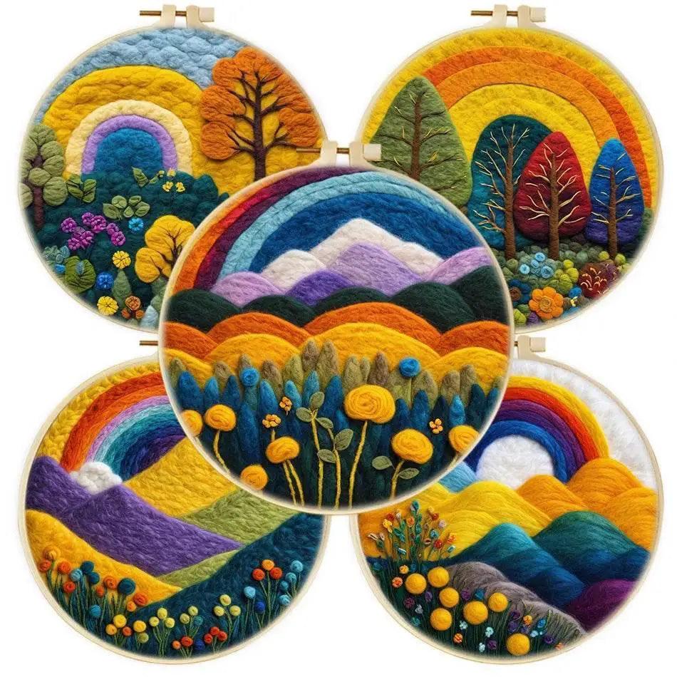  Wool Needle Felting Kit Embroidery Frame Creative Landscape Craft Kit Felt Needle Picture Gift for Mom -  ToylandEU™