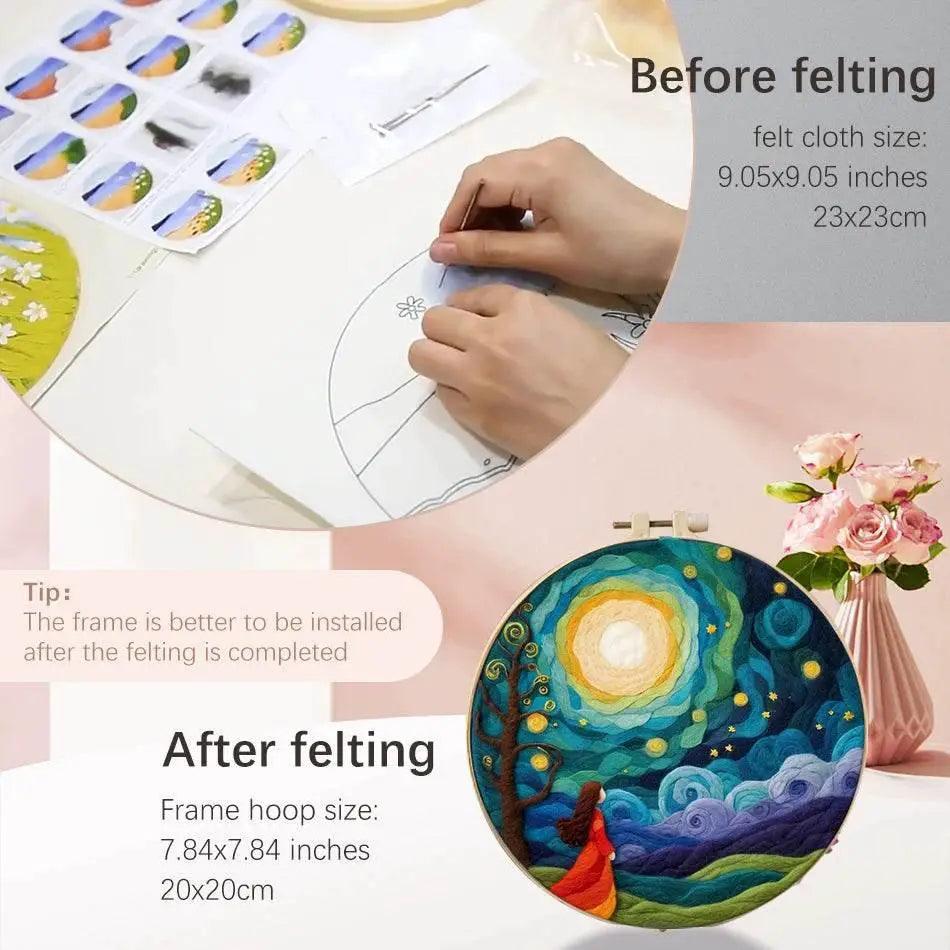  Wool Needle Felting Kit Embroidery Frame Creative Landscape Craft Kit Felt Needle Picture Gift for Mom -  ToylandEU™