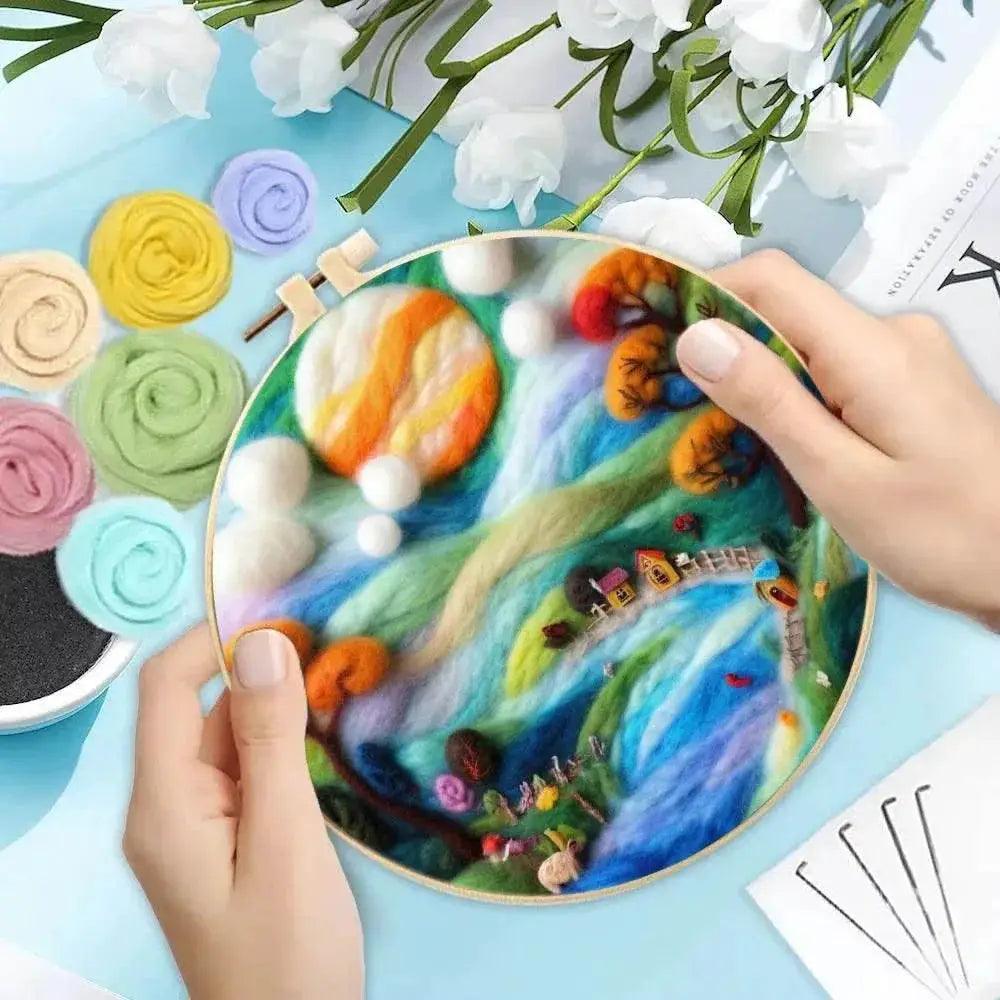  Wool Needle Felting Kit Embroidery Frame Creative Landscape Craft Kit Felt Needle Picture Gift for Mom -  ToylandEU™