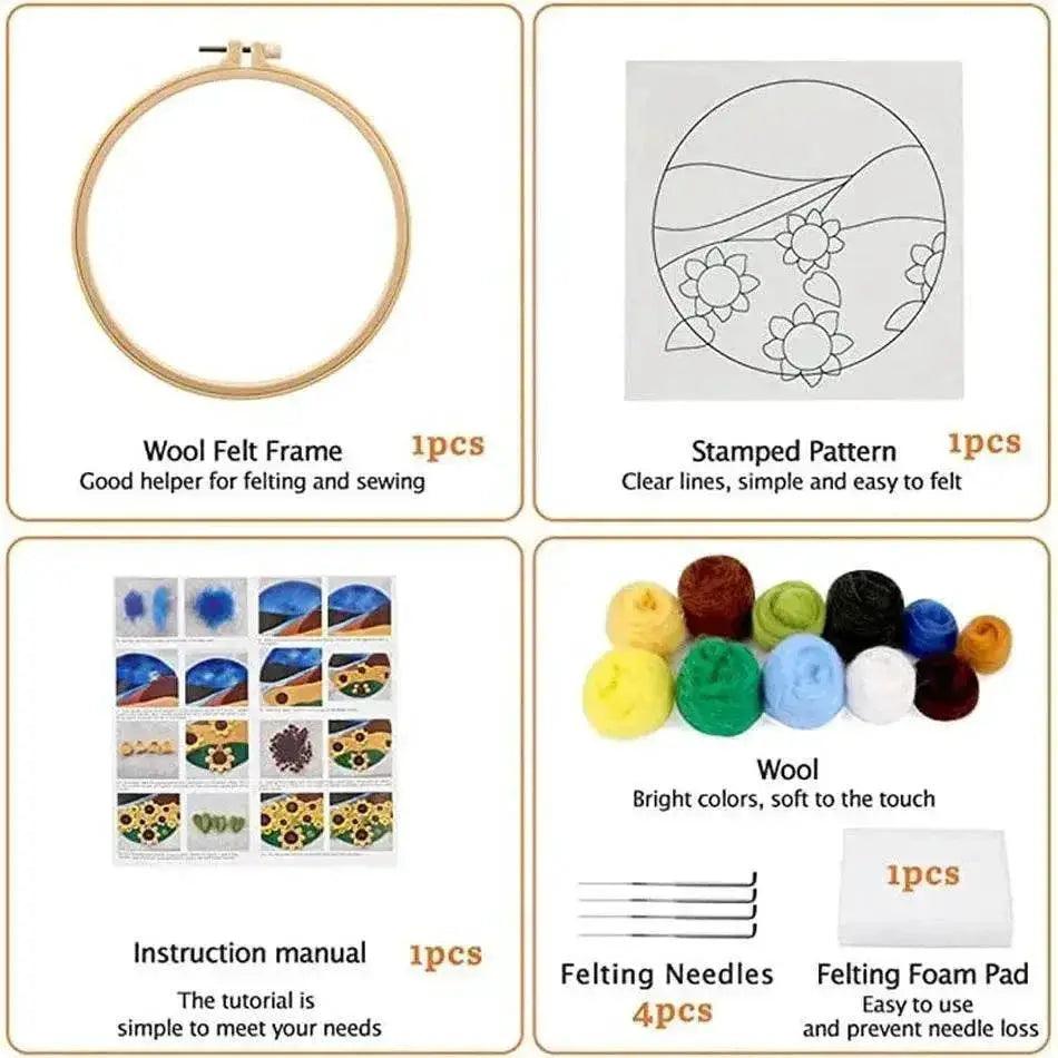  Wool Needle Felting Kit Embroidery Frame Creative Landscape Craft Kit Felt Needle Picture Gift for Mom -  ToylandEU™