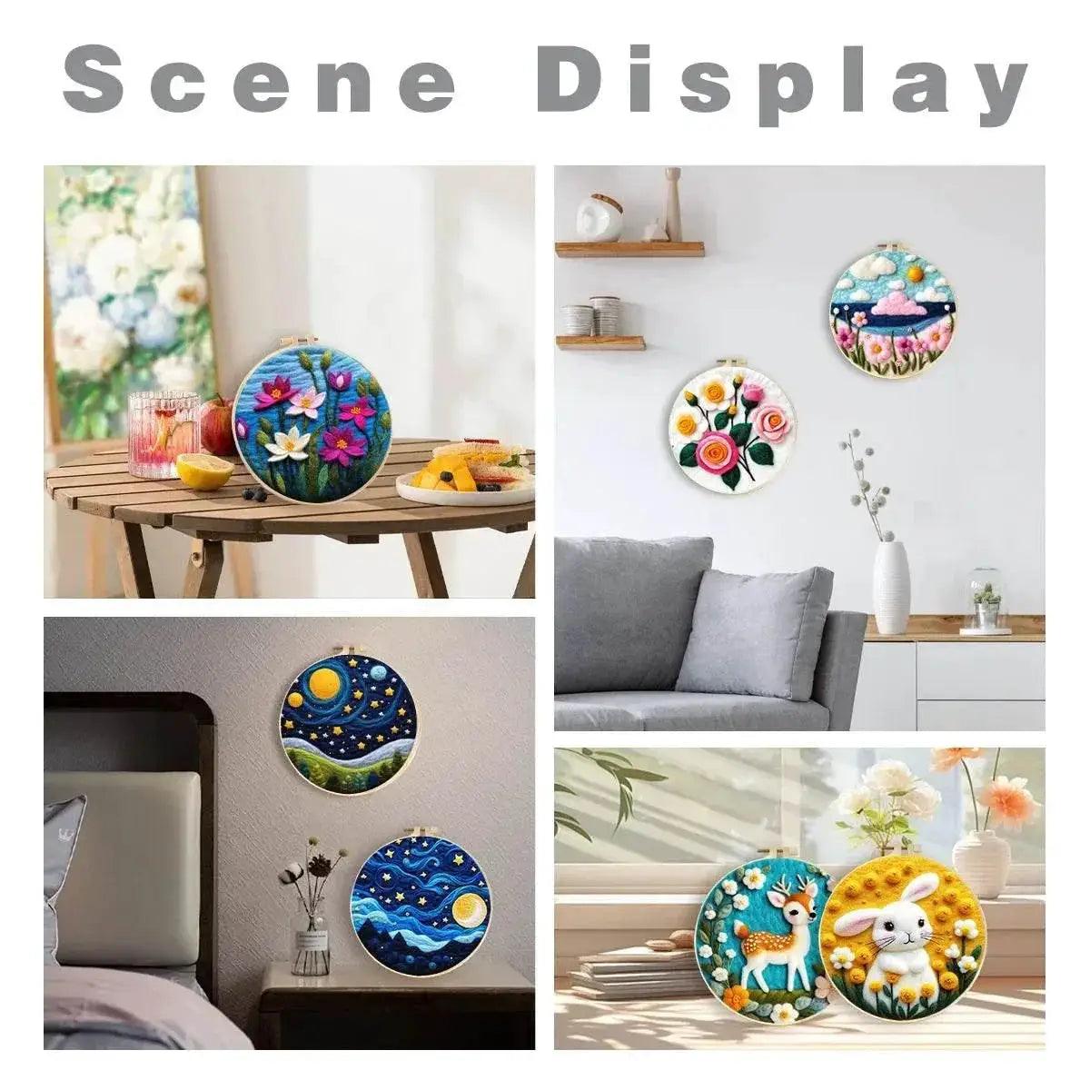  Wool Needle Felting Kit Embroidery Frame Creative Landscape Craft Kit Felt Needle Picture Gift for Mom -  ToylandEU™