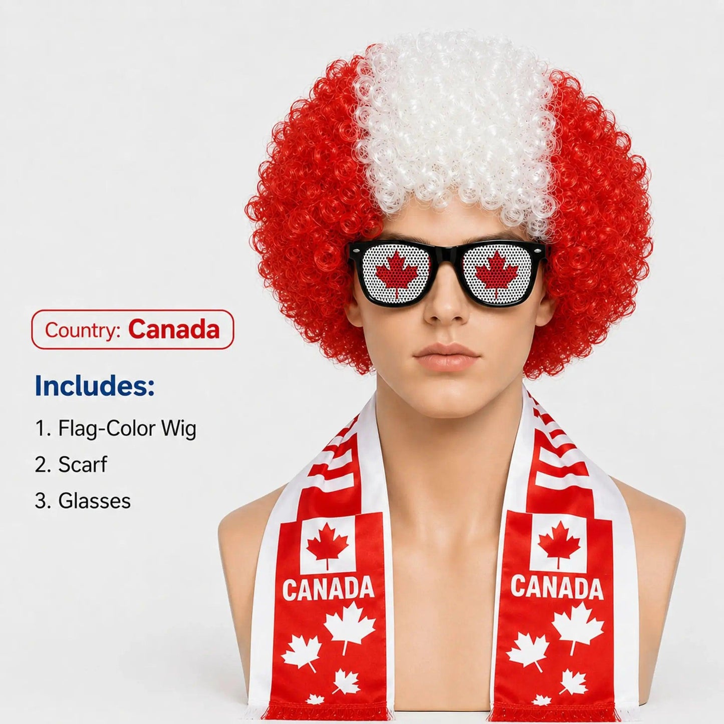  World Cup Flag Kinky Curly Wig Glasses Set Cosplay -  ToylandEU™
