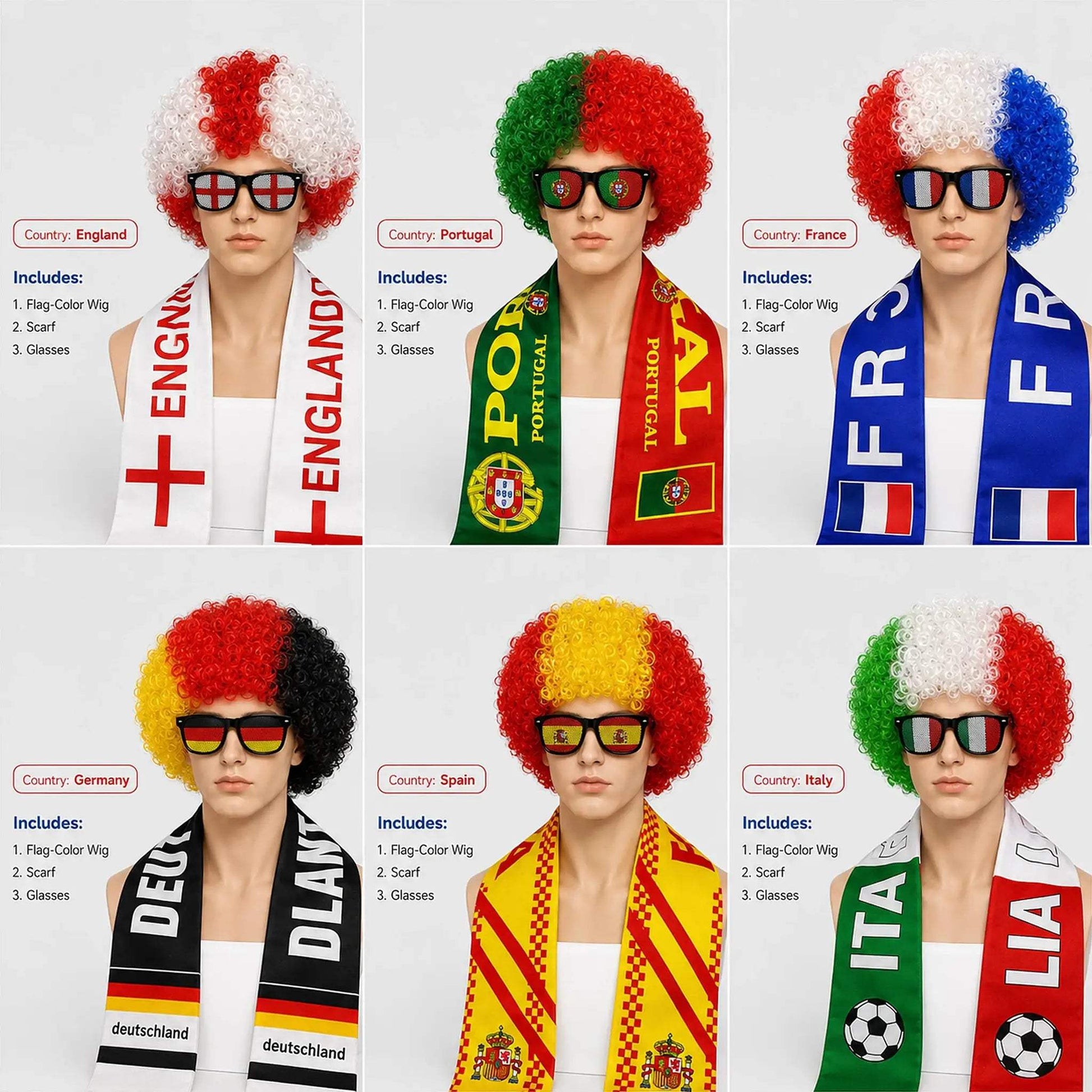  World Cup Flag Kinky Curly Wig Glasses Set Cosplay -  ToylandEU™