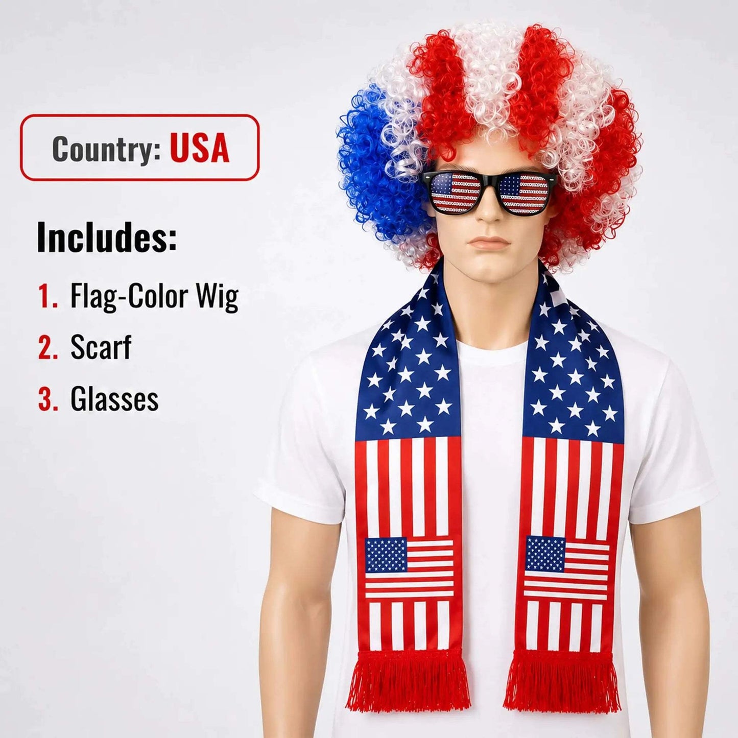 World Cup Flag Kinky Curly Wig Glasses Set Cosplay -  ToylandEU™