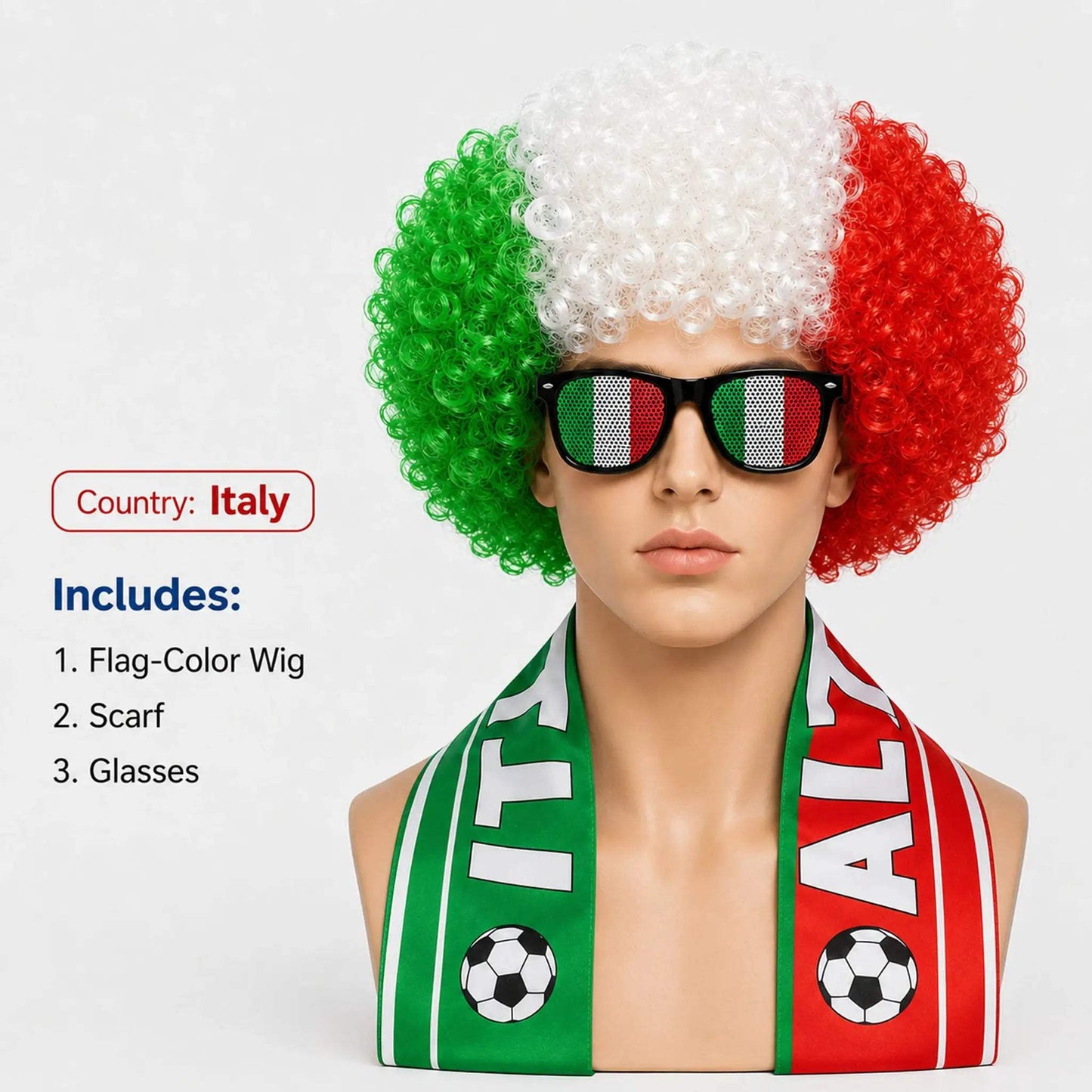  World Cup Flag Kinky Curly Wig Glasses Set Cosplay -  ToylandEU™