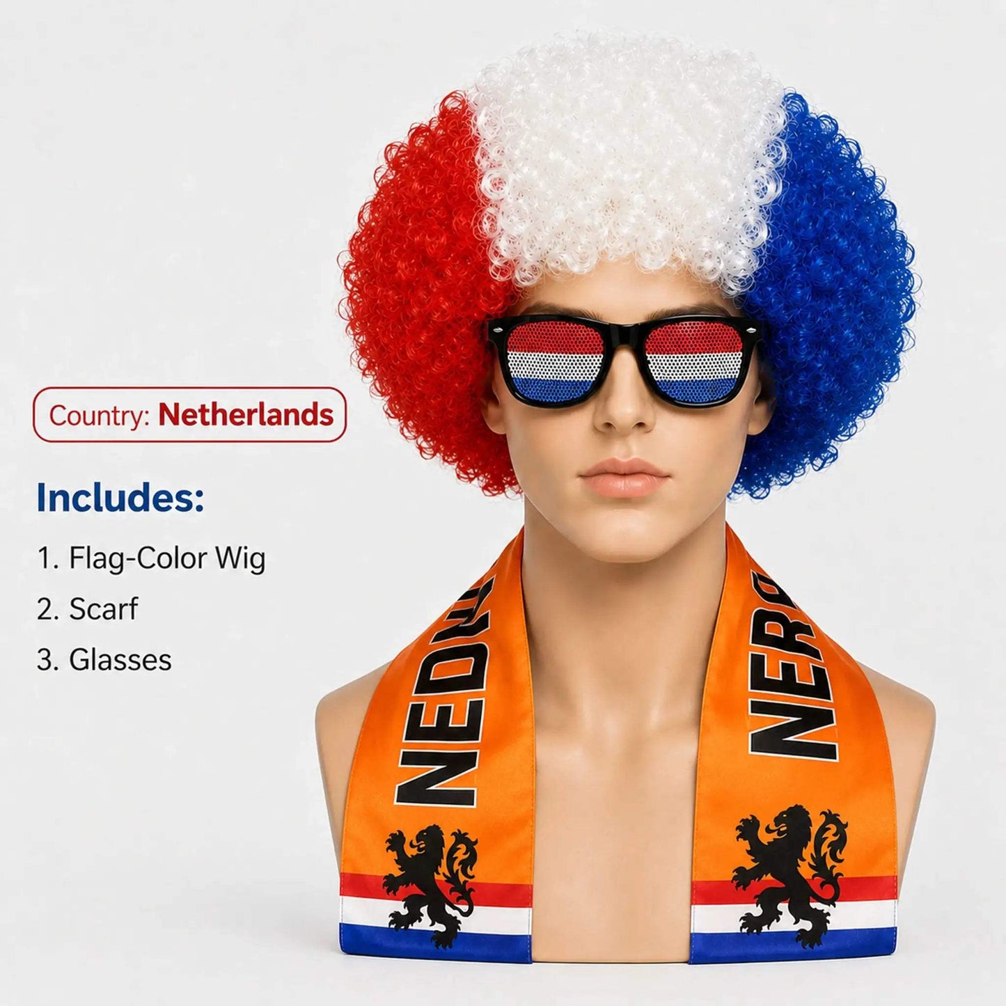  World Cup Flag Kinky Curly Wig Glasses Set Cosplay -  ToylandEU™
