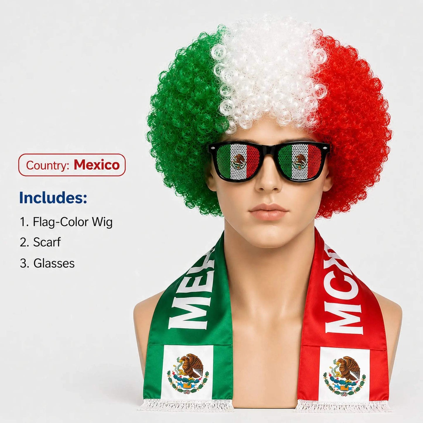  World Cup Flag Kinky Curly Wig Glasses Set Cosplay -  ToylandEU™