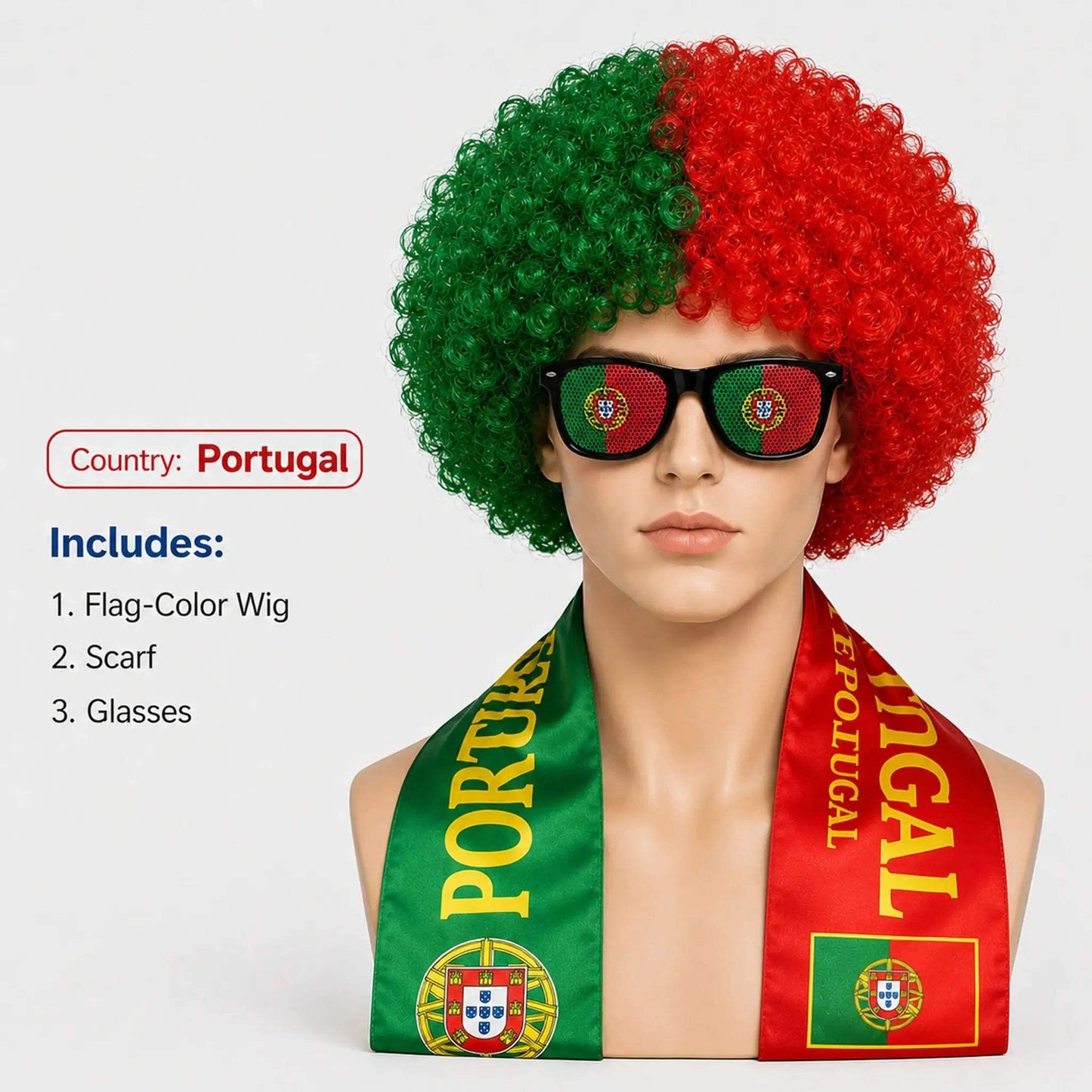  World Cup Flag Kinky Curly Wig Glasses Set Cosplay -  ToylandEU™