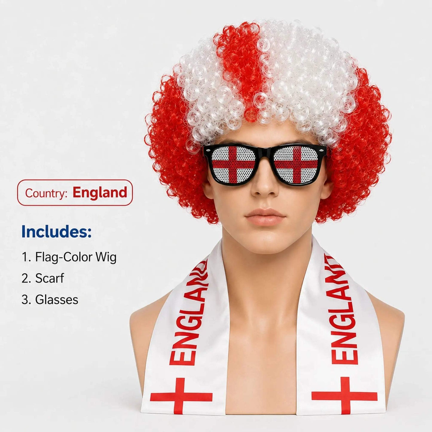  World Cup Flag Kinky Curly Wig Glasses Set Cosplay -  ToylandEU™