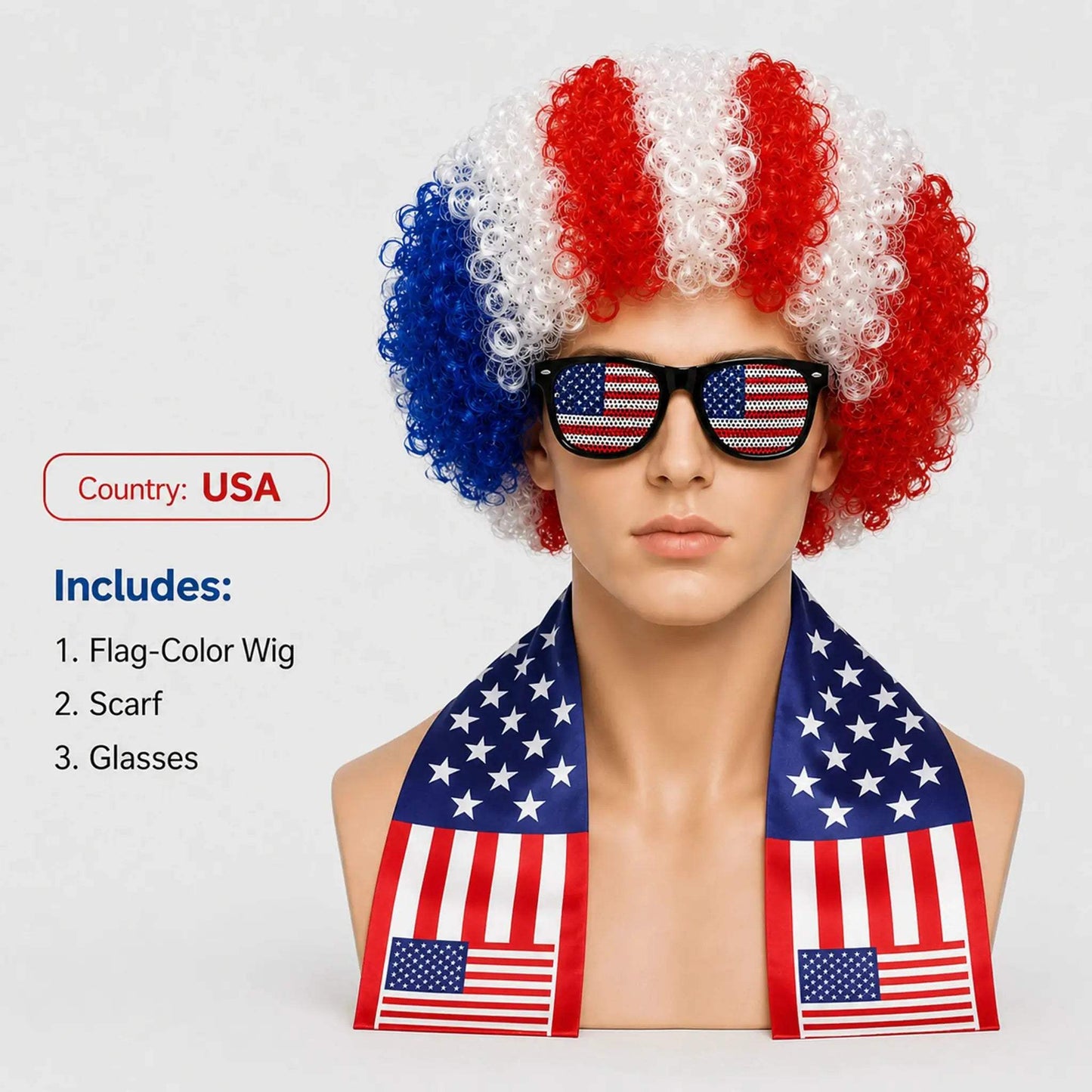  World Cup Flag Kinky Curly Wig Glasses Set Cosplay -  ToylandEU™