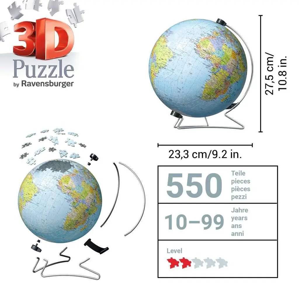 Educational 3D World Globe Puzzle With Rotating Stand - ToylandEU
