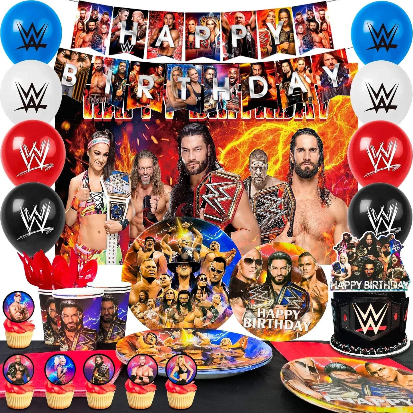 Wrestling Birthday Party Supplies Kit With Plates And Banner - ToylandEU