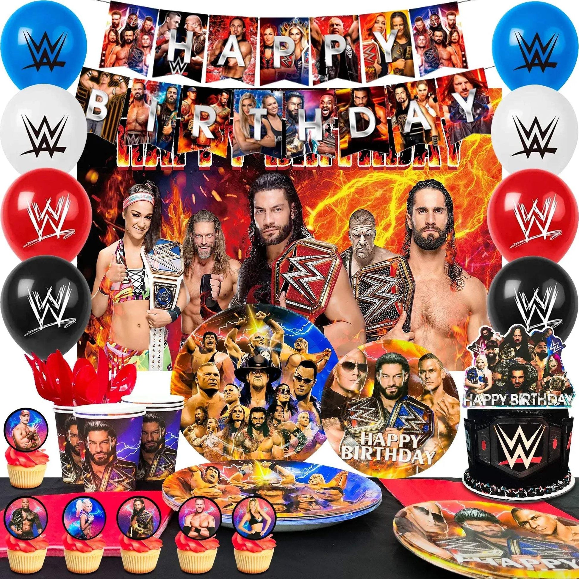 Wrestling Birthday Party Supplies Kit With Plates And Banner - ToylandEU