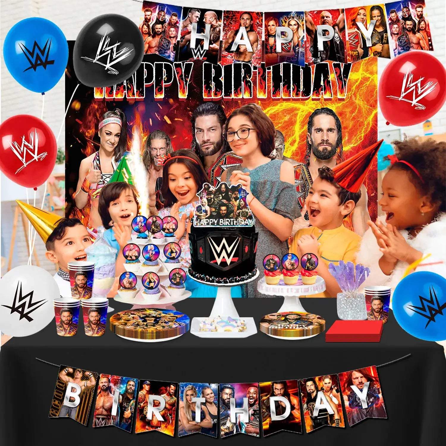 Wrestling Birthday Party Supplies Kit With Plates And Banner - ToylandEU