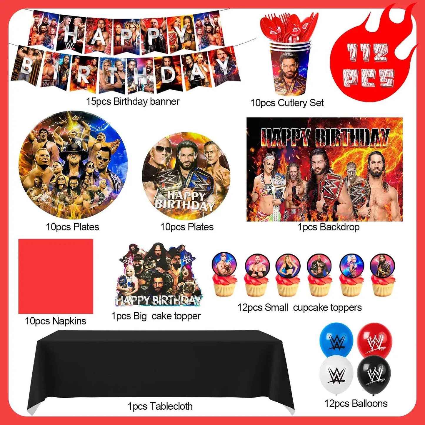 Wrestling Birthday Party Supplies Kit With Plates And Banner - ToylandEU