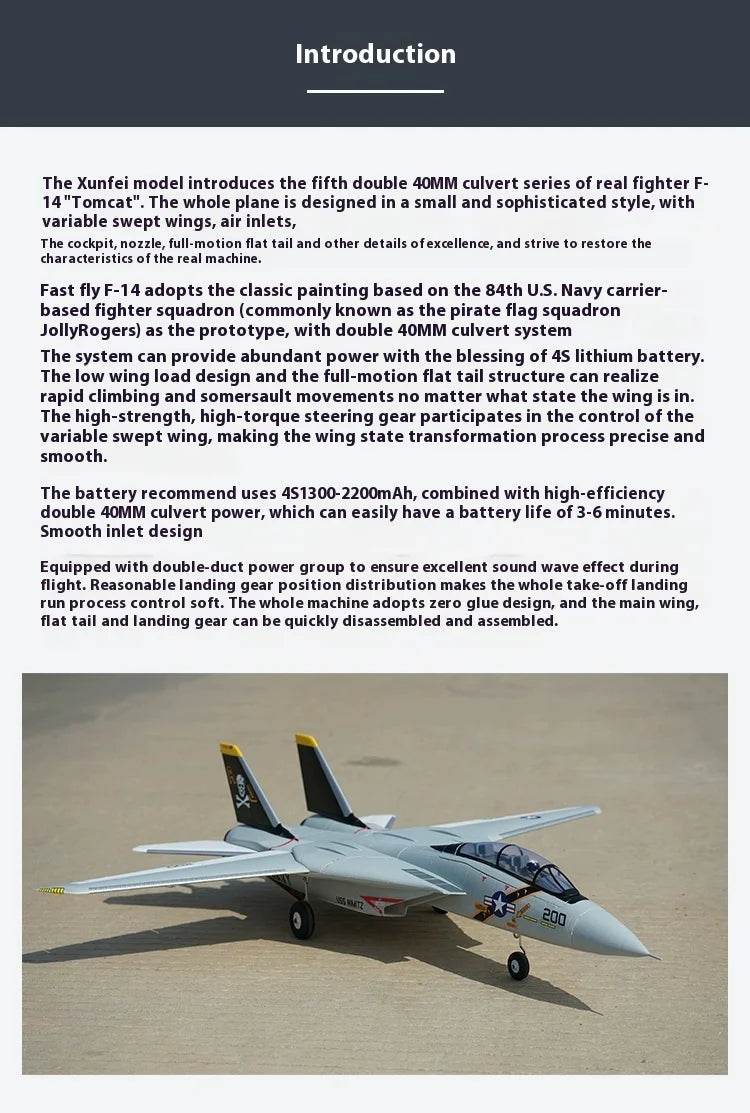 XFly RC Electric Fighter Aircraft Fixed Wing Model Foam Double 40mm F-14 PNP Remote Control Toy for Adults - ToylandEU