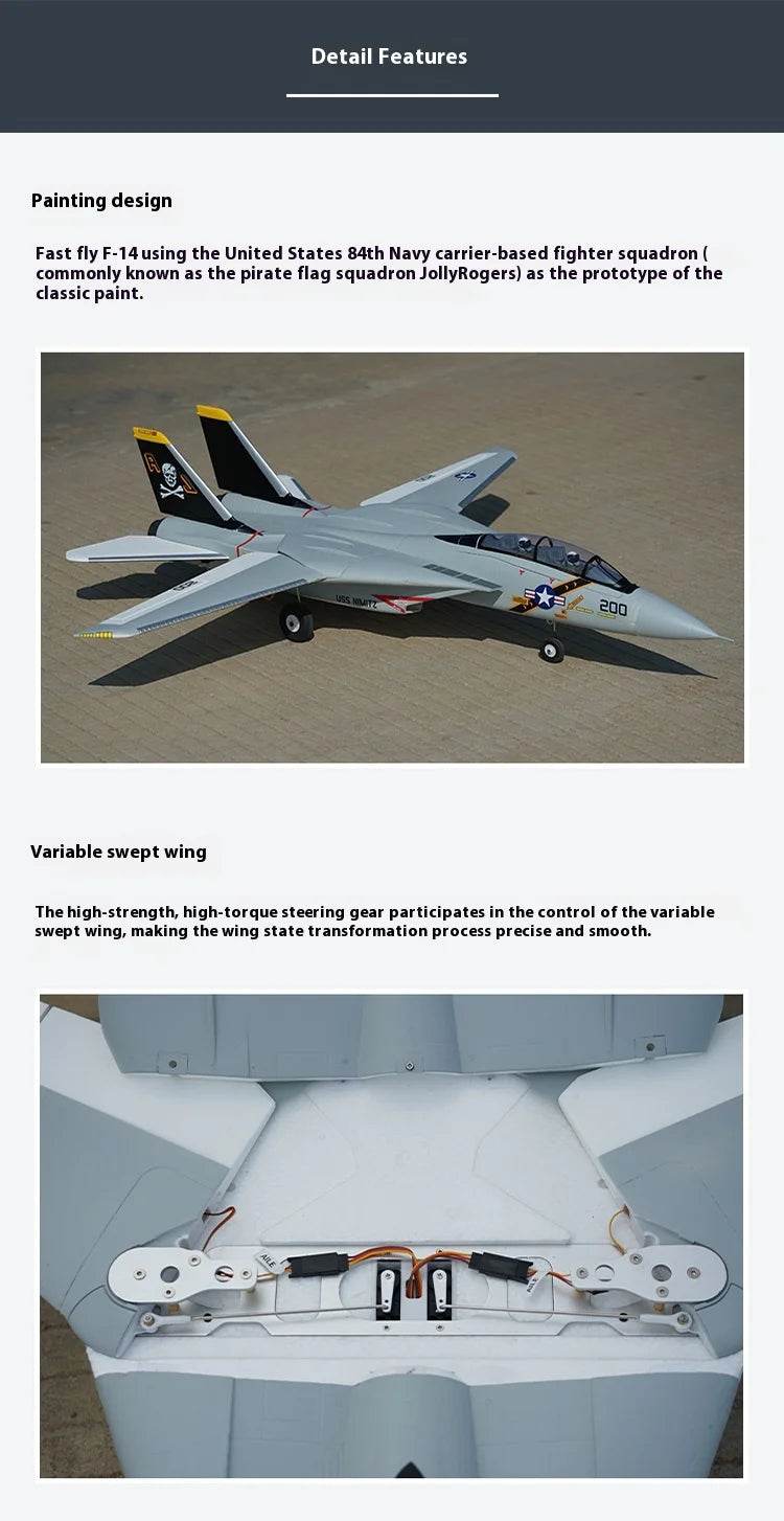 XFly RC Electric Fighter Aircraft Fixed Wing Model Foam Double 40mm F-14 PNP Remote Control Toy for Adults - ToylandEU