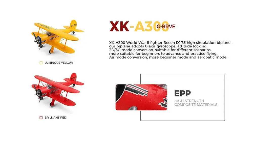  XK A300-Beech D17S 4CH 3D Fixed Wing RC Airplane RTF -  ToylandEU™