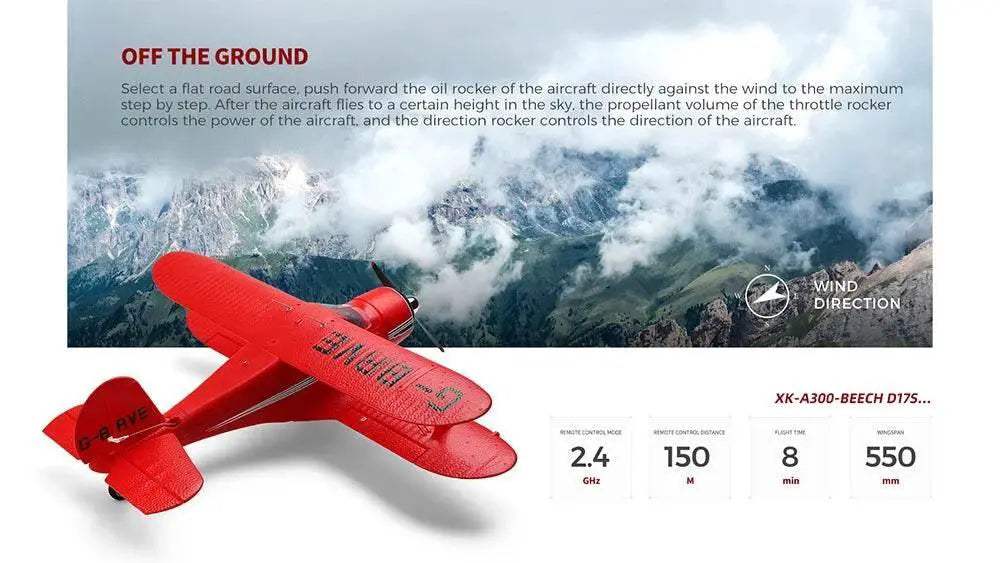  XK A300-Beech D17S 4CH 3D Fixed Wing RC Airplane RTF -  ToylandEU™